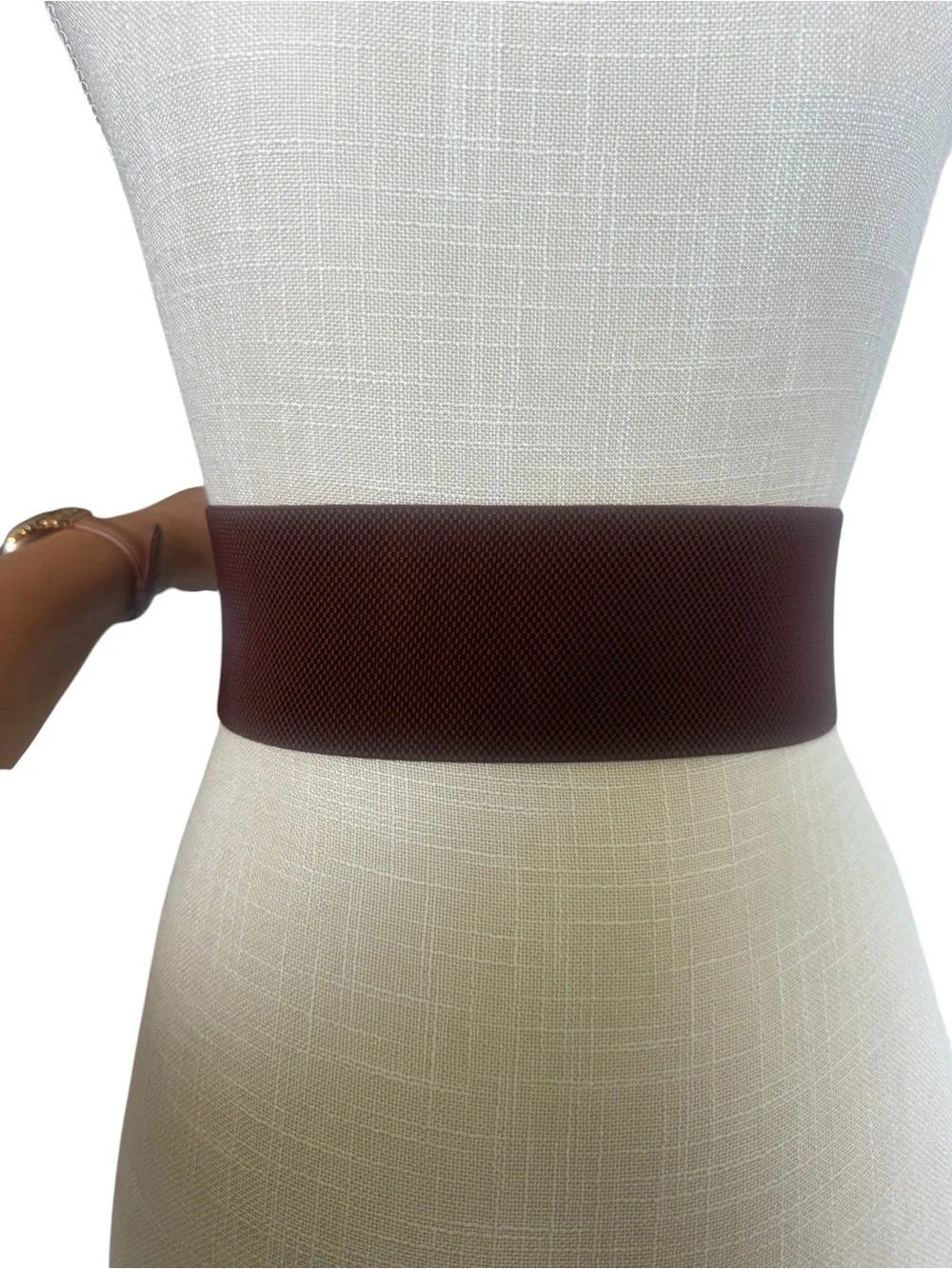 Brown Braided Stretch Waist Belt Gold Tone Buckle Wide 3